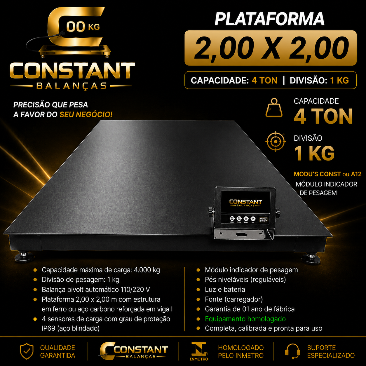 PLATAFORMA 2,00x2,00 4TON 4000kg x div1 kg MODU CONST